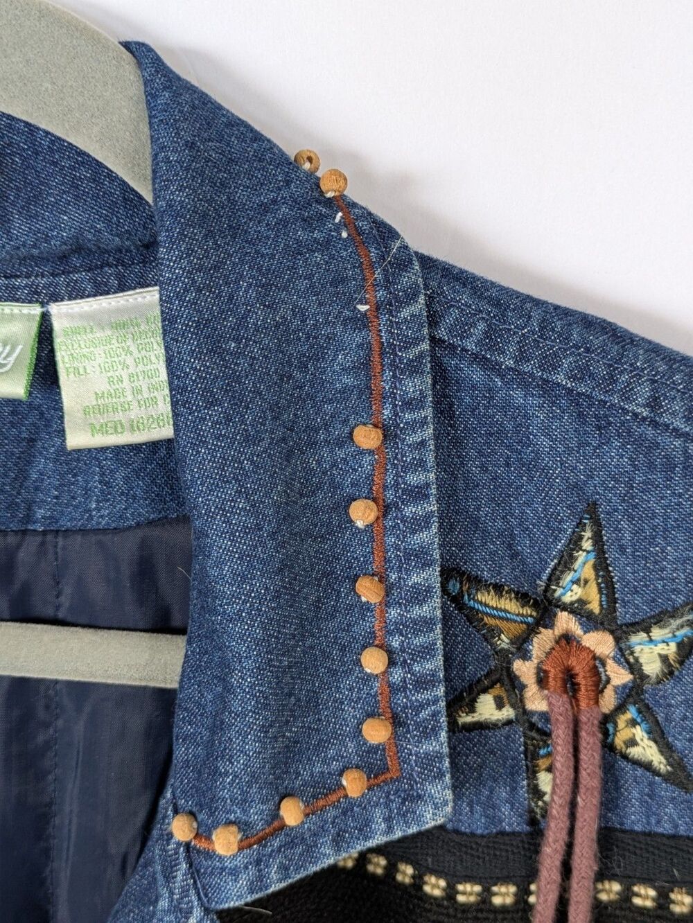 Vintage 220 Hickory Women Jacket Blue Denim Southwestern Aztec Fringe Lined MED - Picture 8 of 16